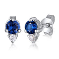 Blue Anting Perhiasan Perak 925 Wanita Stud dengan Synthetic Sapphire dan Zirconia