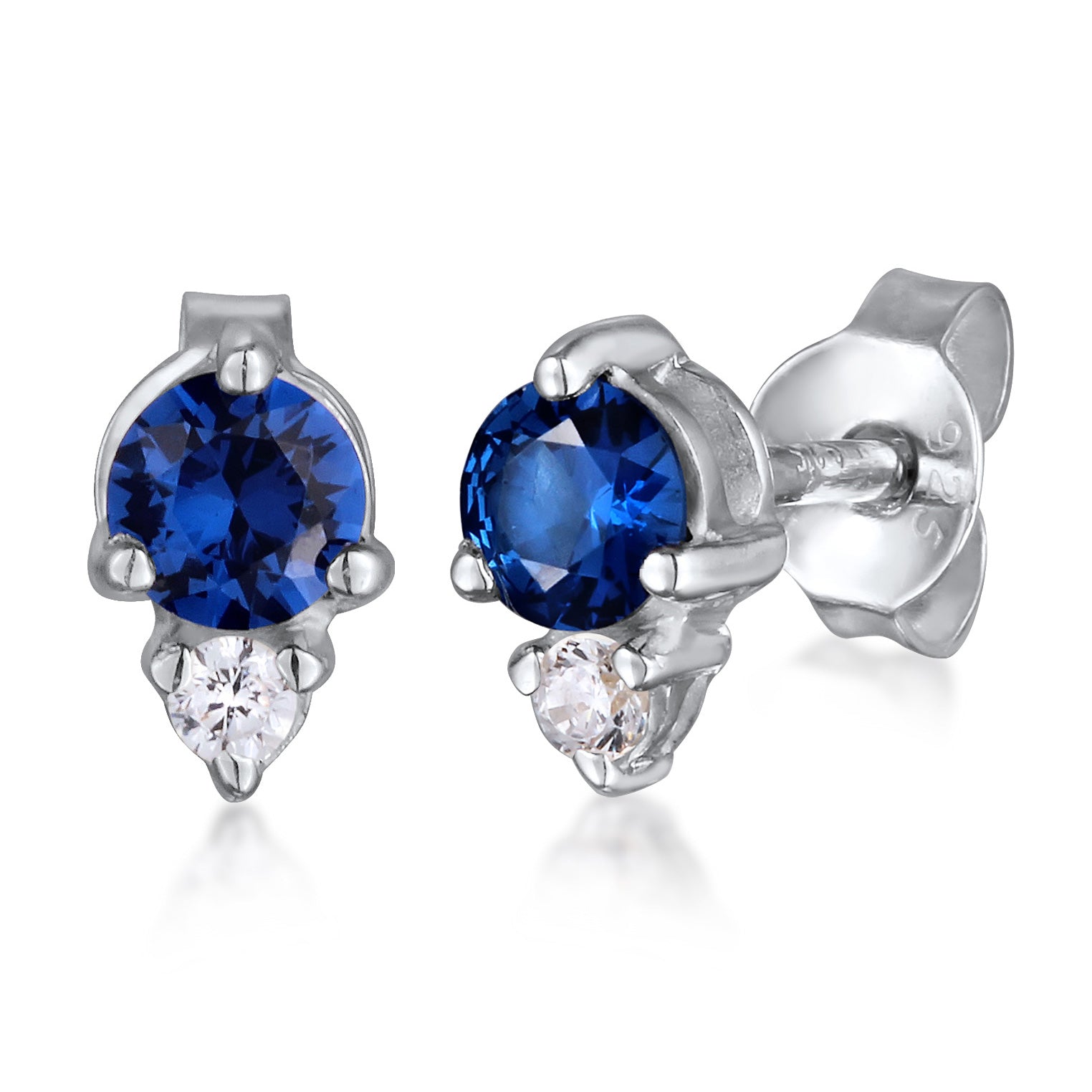 Blue Perhiasan Wanita Perak Asli Anting Simbol Stud dengan Synthetic Sapphire dan Zirconia