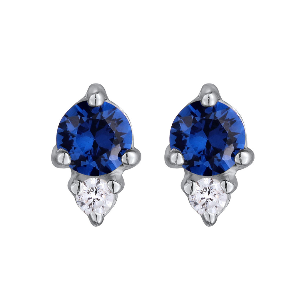 Blue Perhiasan Wanita Perak Asli Anting Simbol Stud dengan Synthetic Sapphire dan Zirconia
