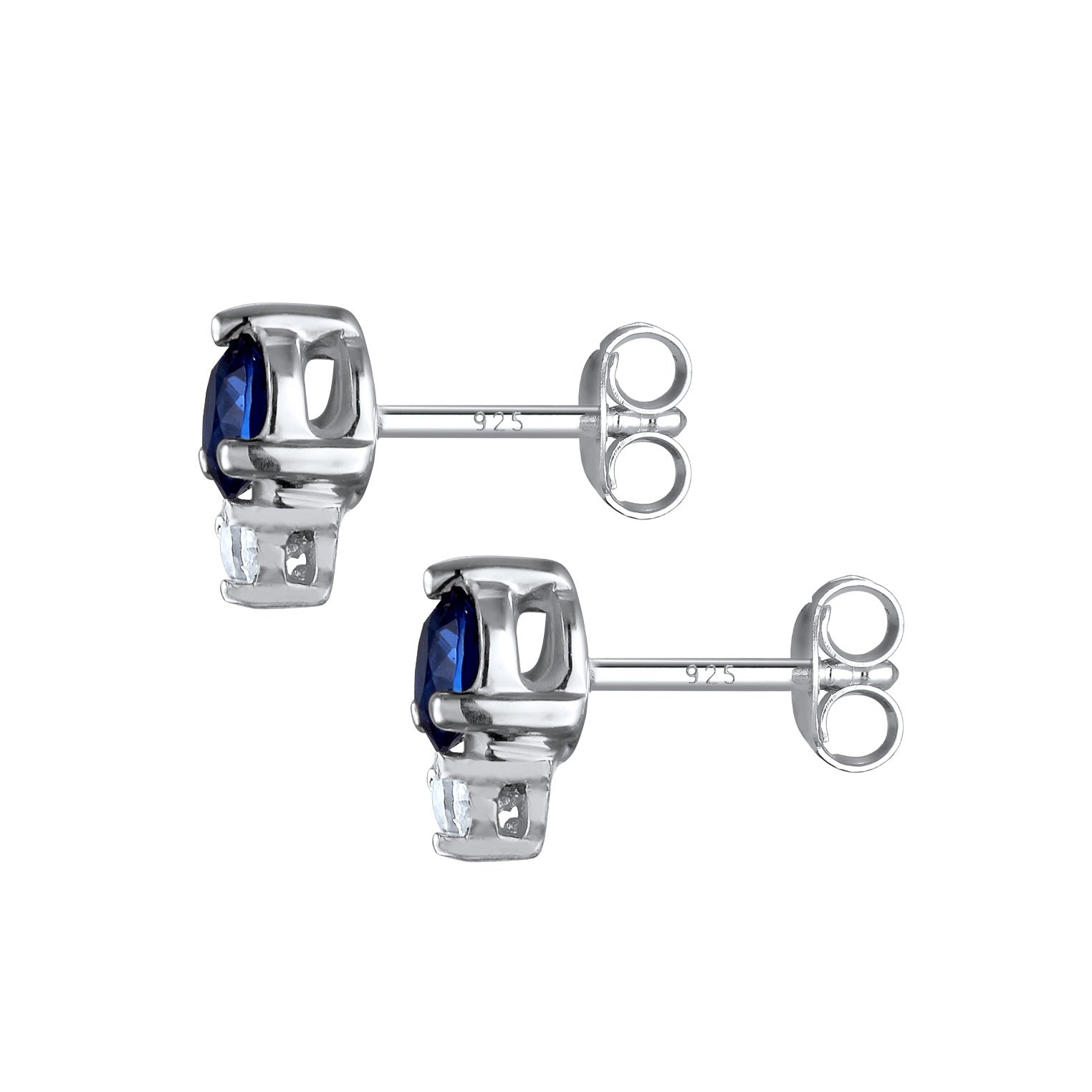 Blue Perhiasan Wanita Perak Asli Anting Simbol Stud dengan Synthetic Sapphire dan Zirconia