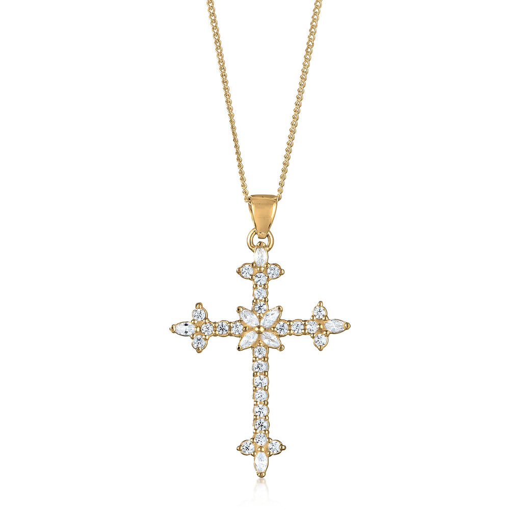 Gold Perhiasan Wanita Perak Asli Lapis Emas Kalung Cross Zirconia