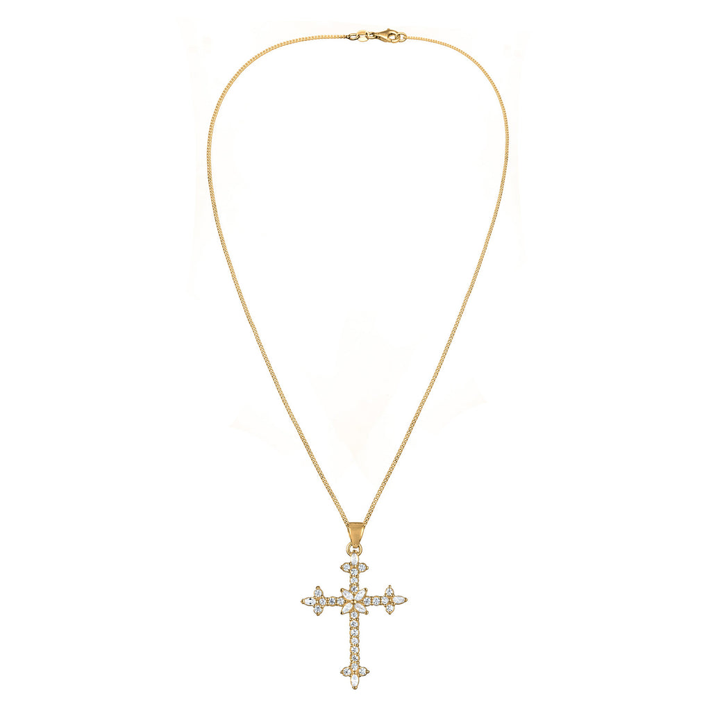 Gold Perhiasan Wanita Perak Asli Lapis Emas Kalung Cross Zirconia
