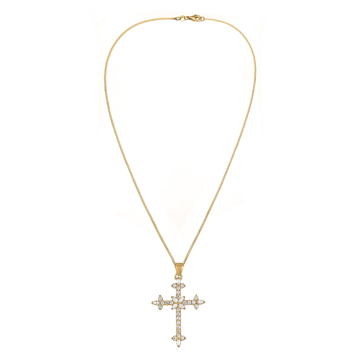 Gold Perhiasan Wanita Perak Asli Lapis Emas Kalung Cross Zirconia
