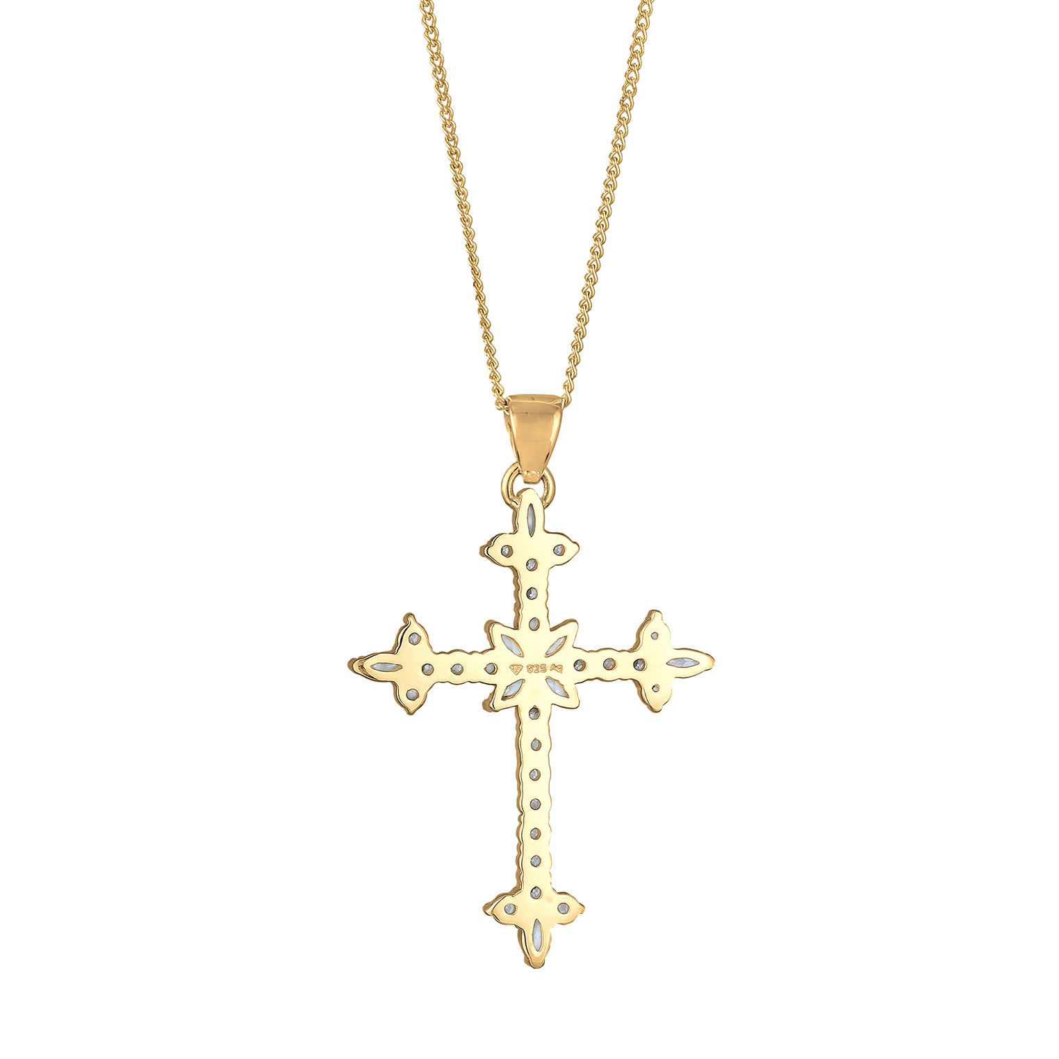 Gold Perhiasan Wanita Perak Asli Lapis Emas Kalung Cross Zirconia