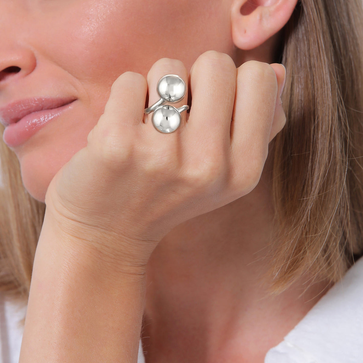 Silver - Elli PREMIUM | Double Sphere Cocktail Ring 925 Silver