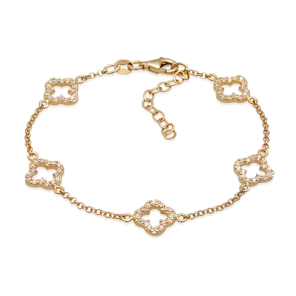 Gold Gelang Perhiasan Perak 925 Wanita Flower dengan Zirconia Gold Plated