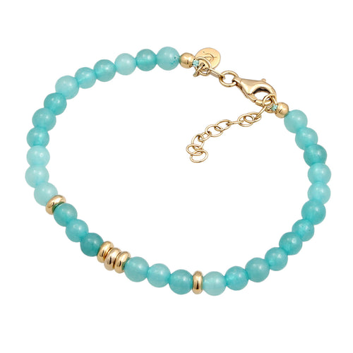 Light Blue Gelang Perhiasan Perak 925 Wanita Ball dengan Amazonite Gold Plated