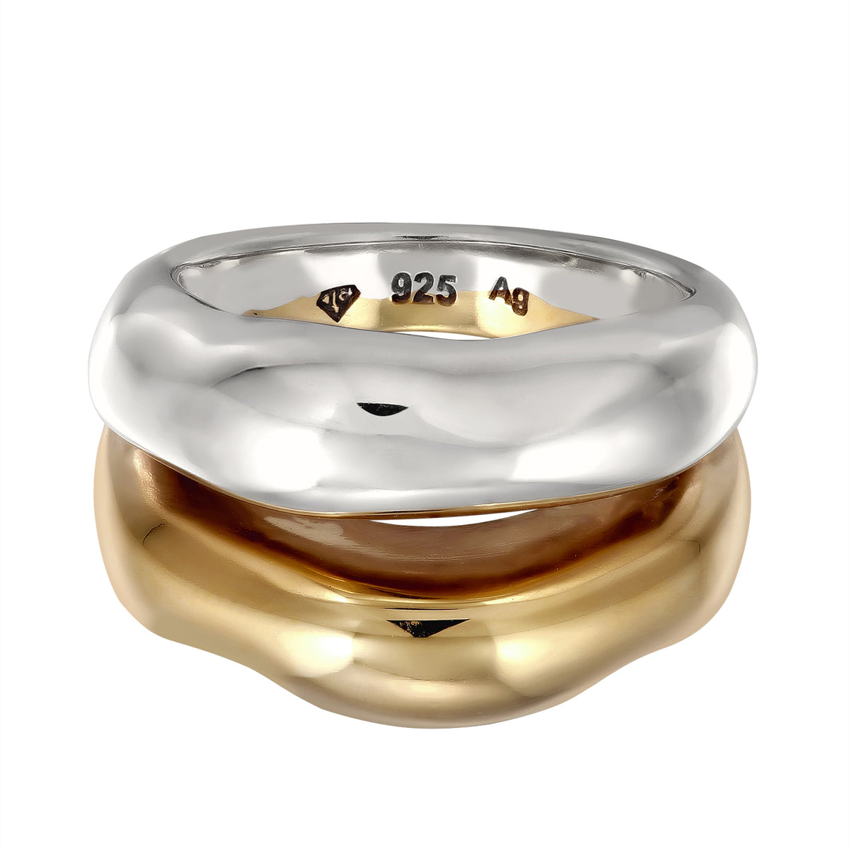 Chunky Organic Band Ring 925 Silver Bicolor
