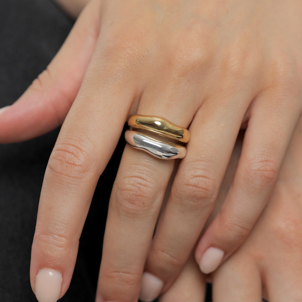 Chunky Organic Band Ring 925 Silver Bicolor