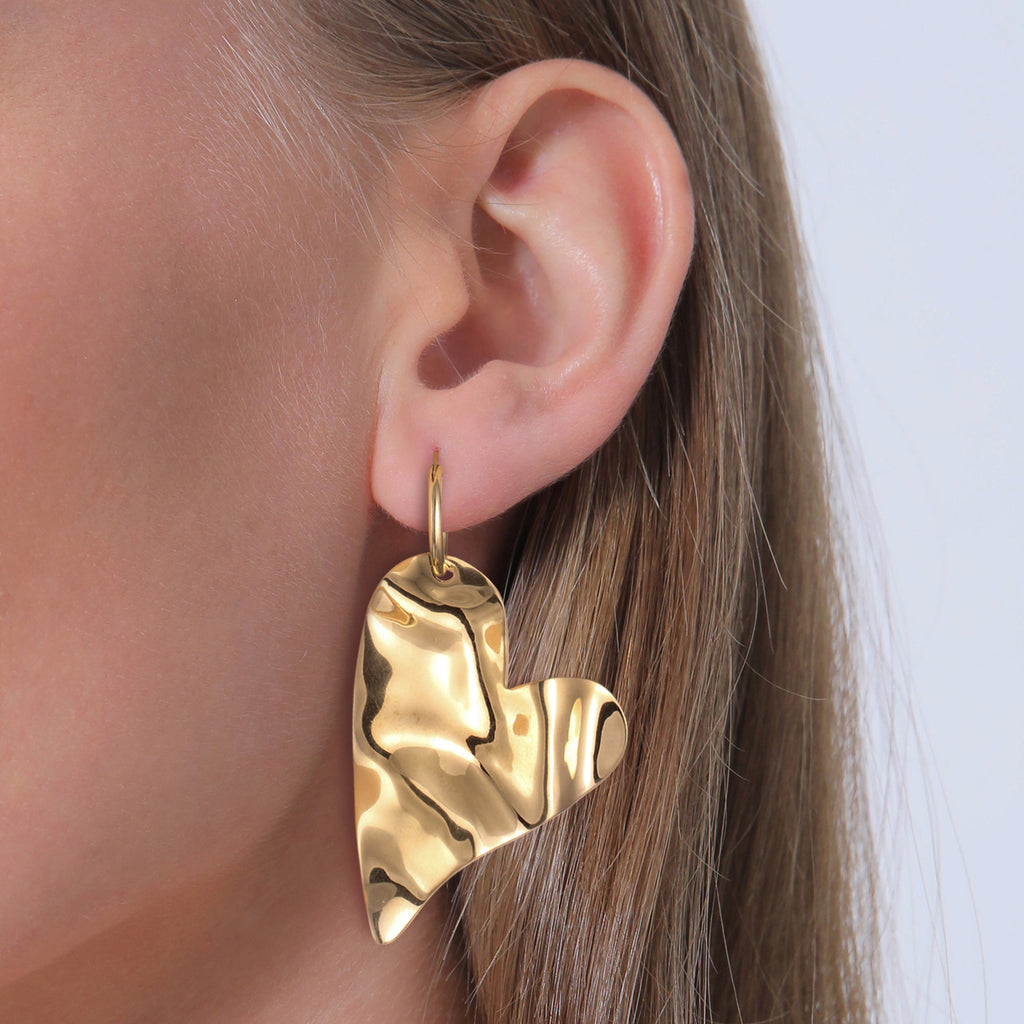 Gold Perhiasan Wanita Perak Asli Lapis Emas Anting Heart Organic