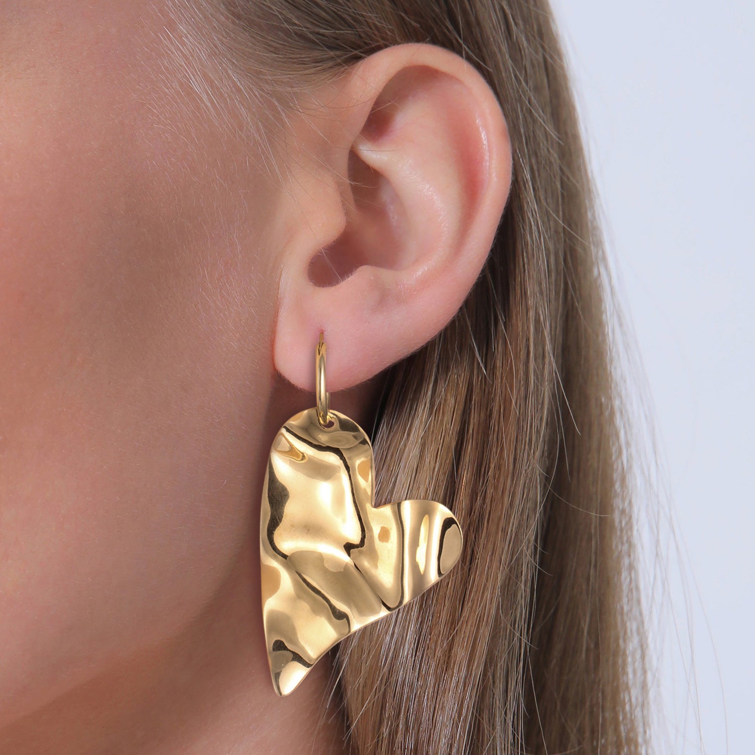 Gold Perhiasan Wanita Perak Asli Lapis Emas Anting Heart Organic