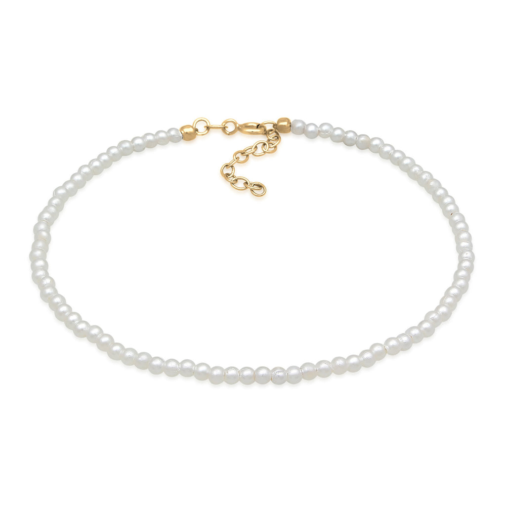 Gold Perhiasan Wanita Perak Asli Lapis Emas Gelang Kaki Ball Synthetic Pearl
