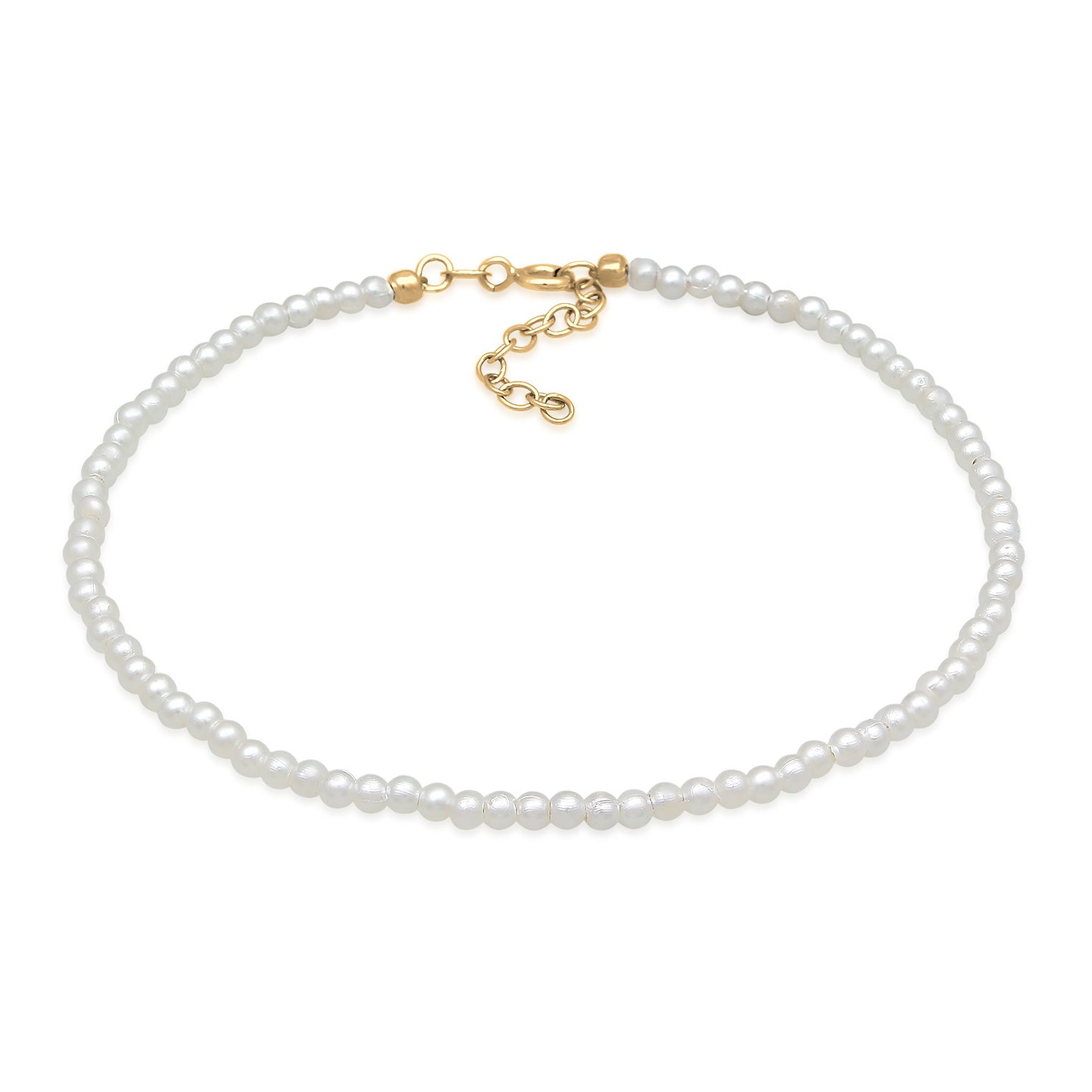 Gold Perhiasan Wanita Perak Asli Lapis Emas Gelang Kaki Ball Synthetic Pearl