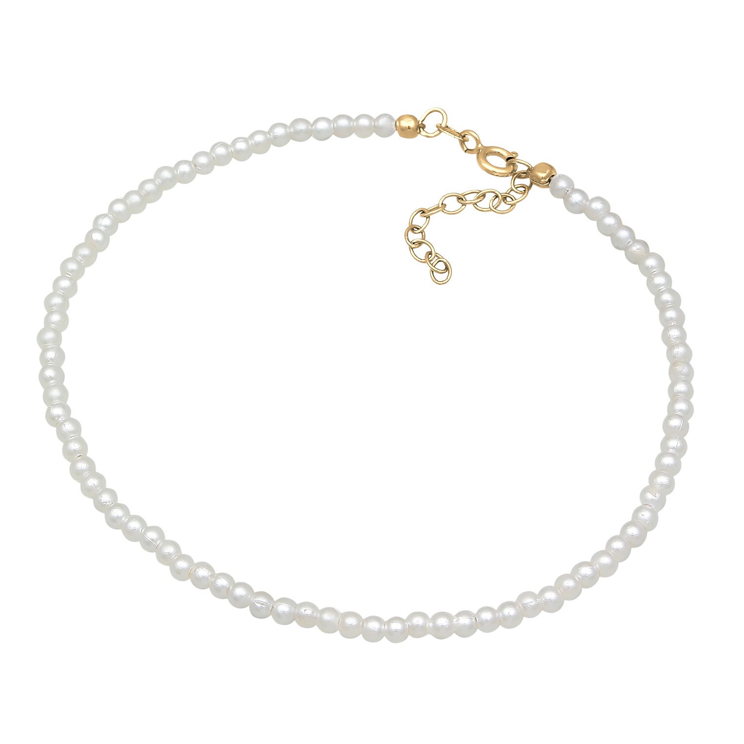 Gold Perhiasan Wanita Perak Asli Lapis Emas Gelang Kaki Ball Synthetic Pearl