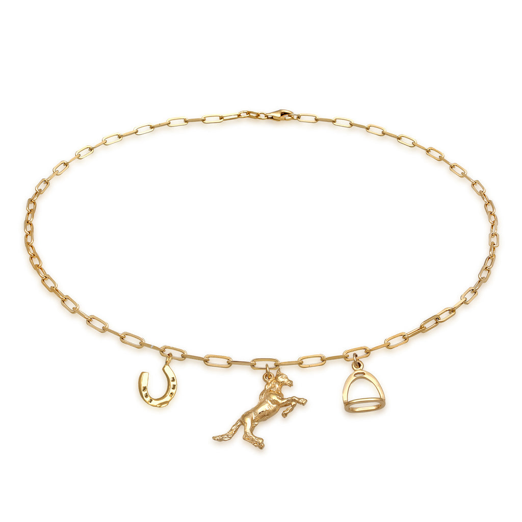 Gold Perhiasan Wanita Perak Asli Lapis Emas Kalung Horseshoe Long Link Chain