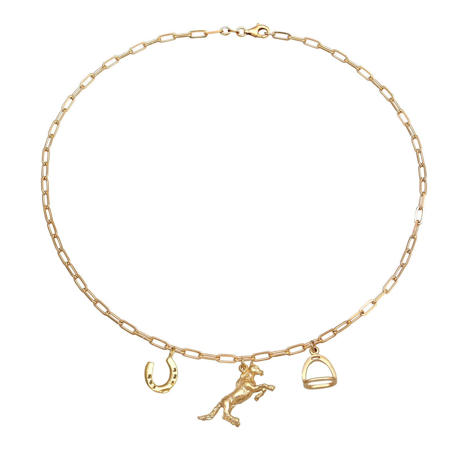 Gold Perhiasan Wanita Perak Asli Lapis Emas Kalung Horseshoe Long Link Chain