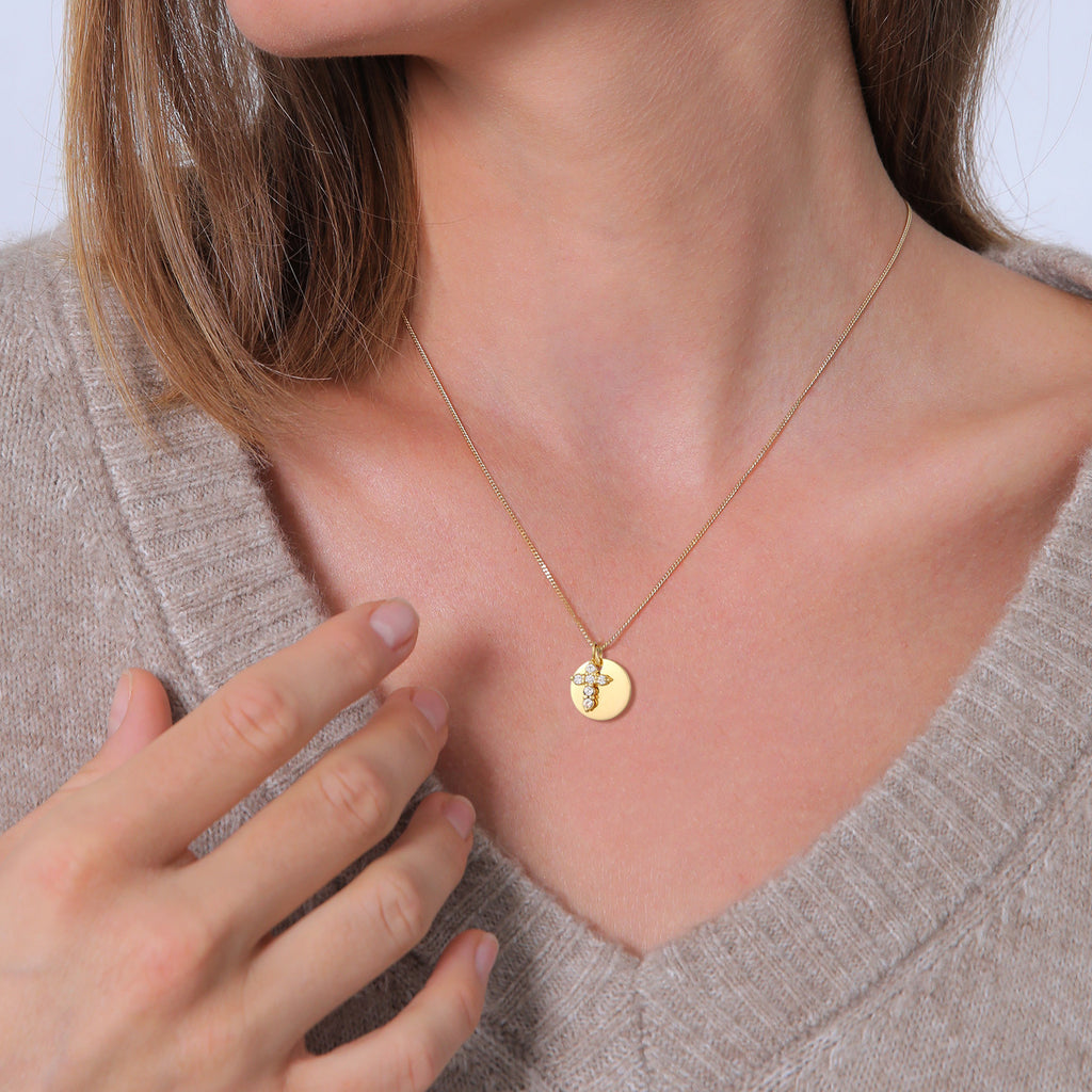 Gold Kalung Perhiasan Perak 925 Wanita Cross Zirconia Gold Plated