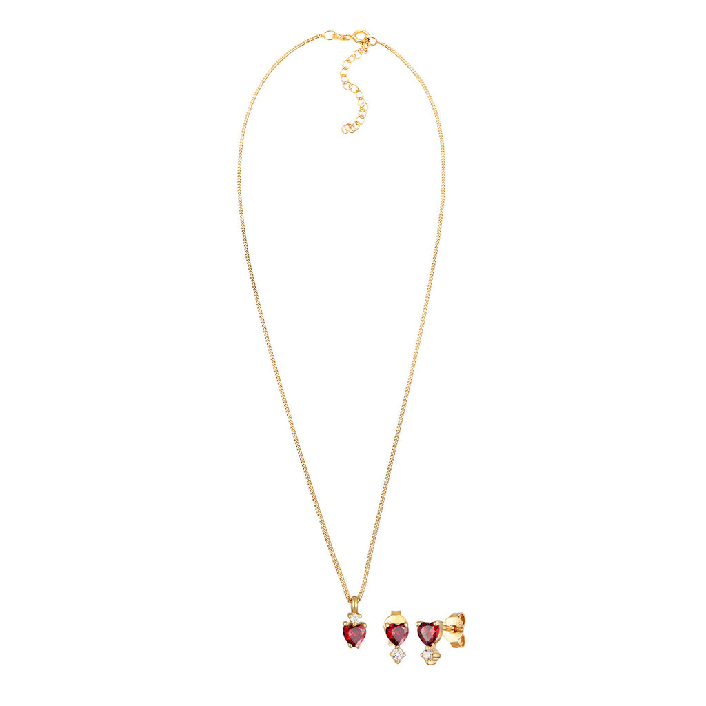 Red Set Perhiasan Perak 925 Wanita Link Chain Heart Red Zirconia Gold Plated