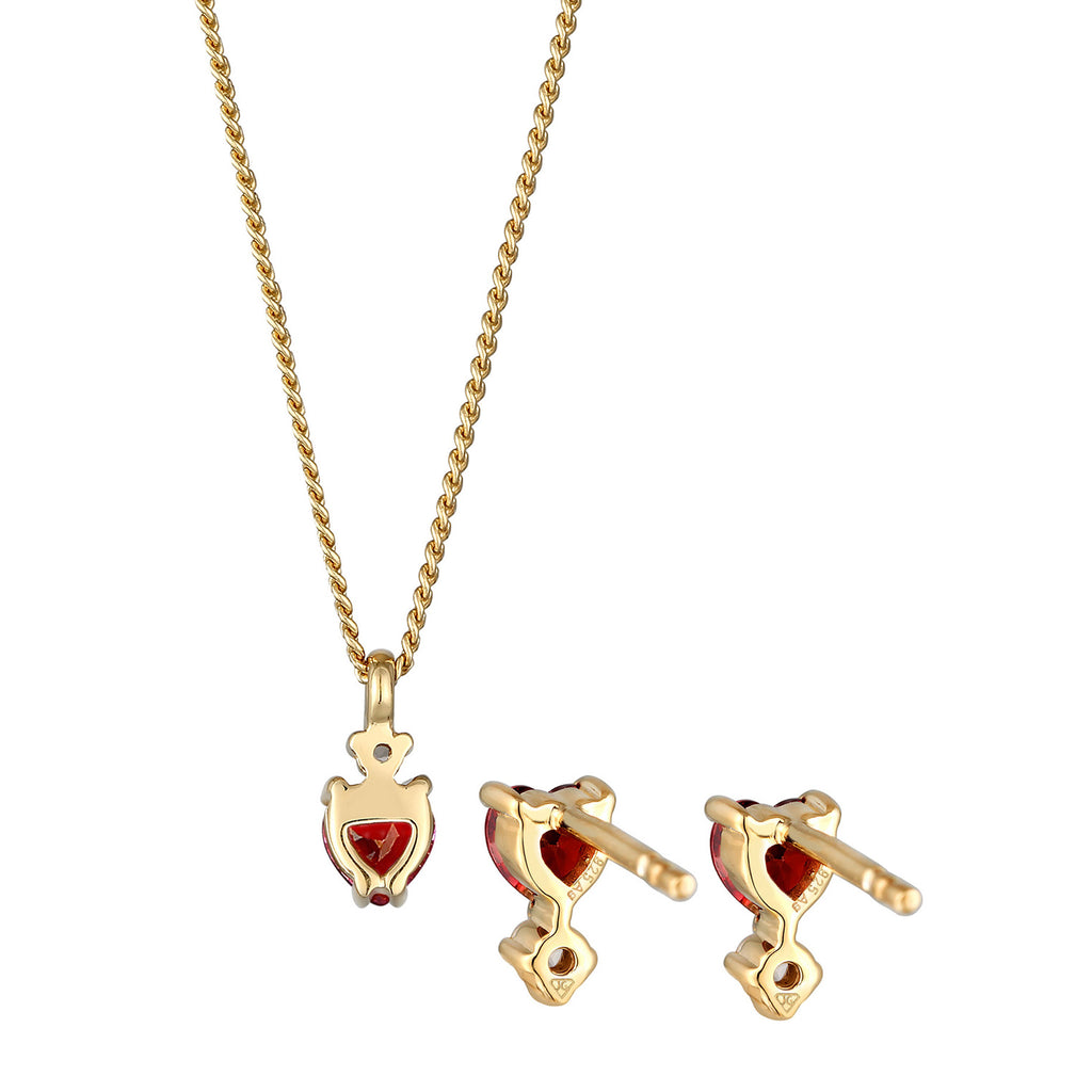 Red Set Perhiasan Perak 925 Wanita Link Chain Heart Red Zirconia Gold Plated