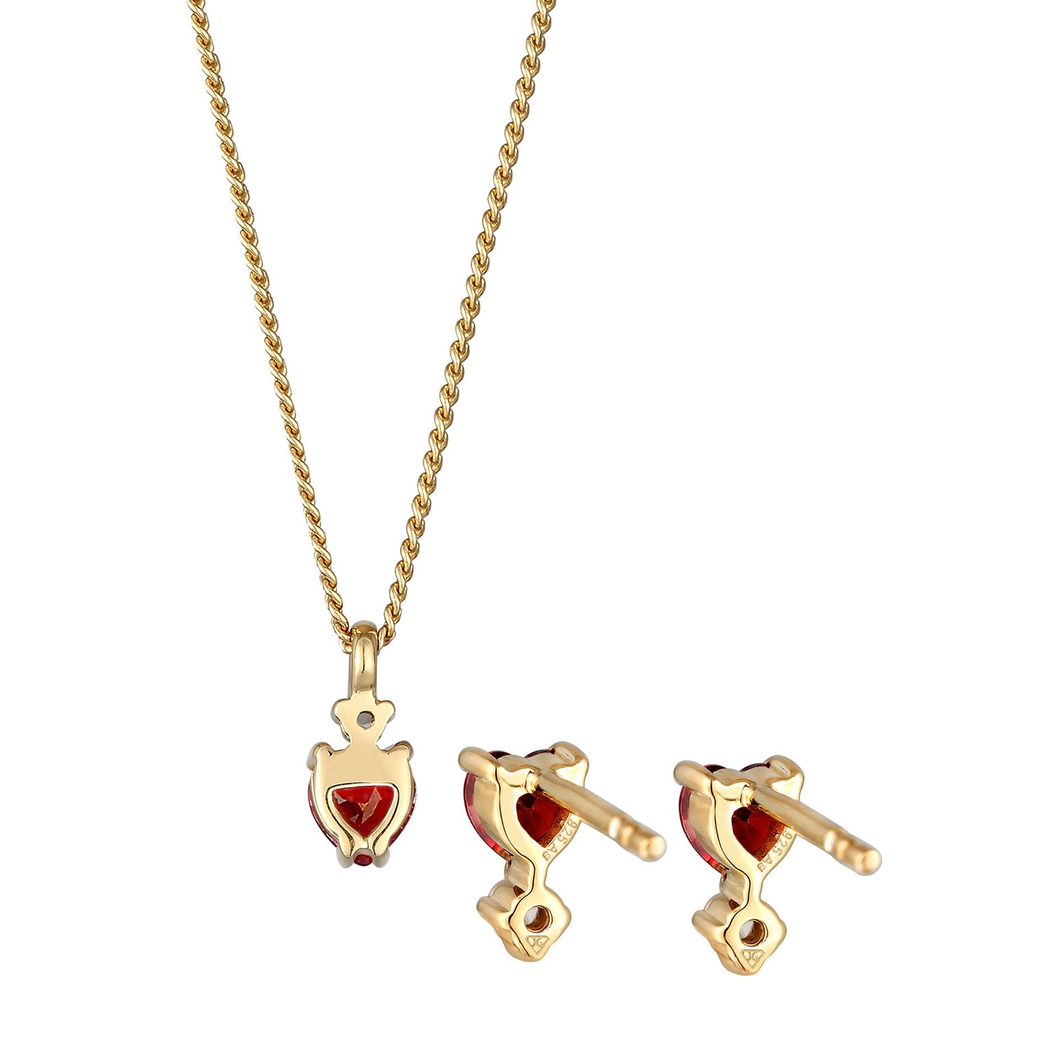 Red Set Perhiasan Perak 925 Wanita Link Chain Heart Red Zirconia Gold Plated