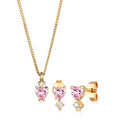 Pink Set Perhiasan Perak 925 Wanita Link Chain Heart Pink Zirconia Gold Plated