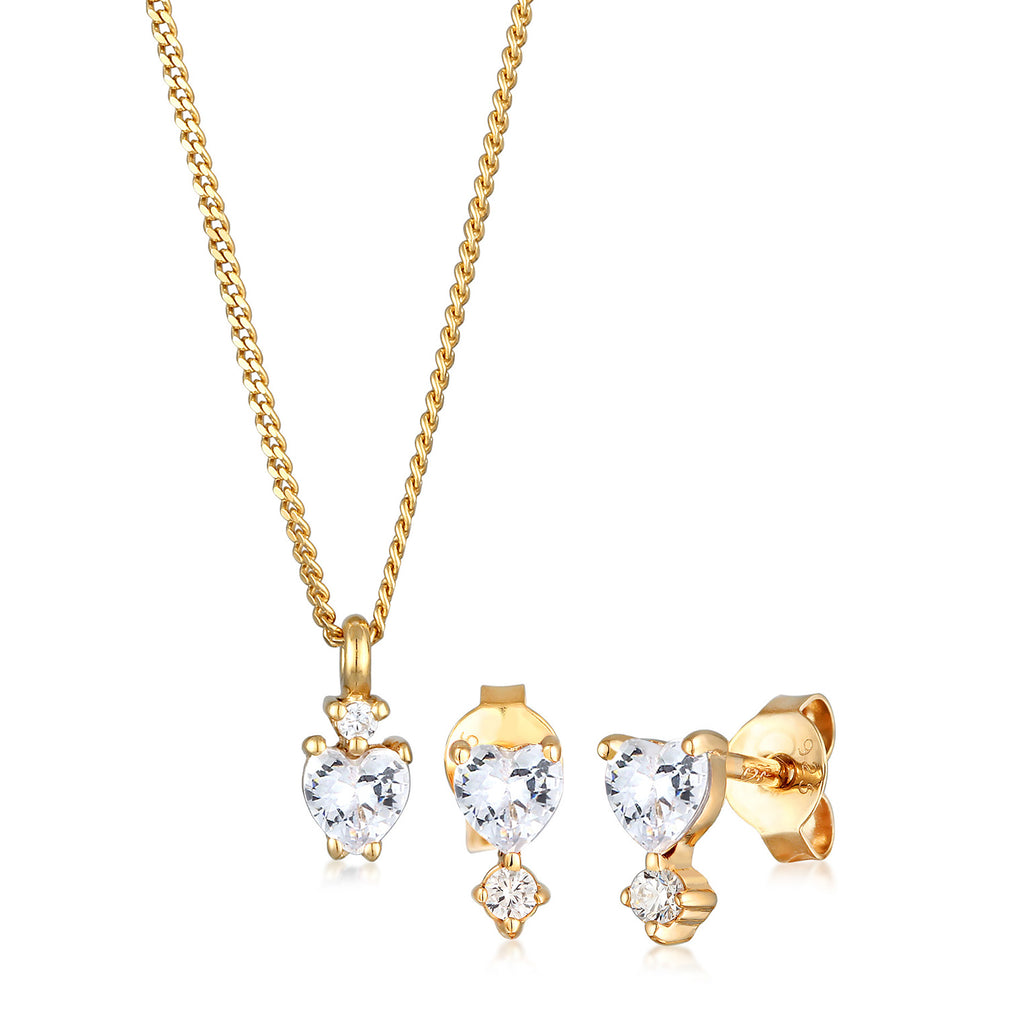 Heart Jewelry Set 925 Silver Gold Plated White Zirconia