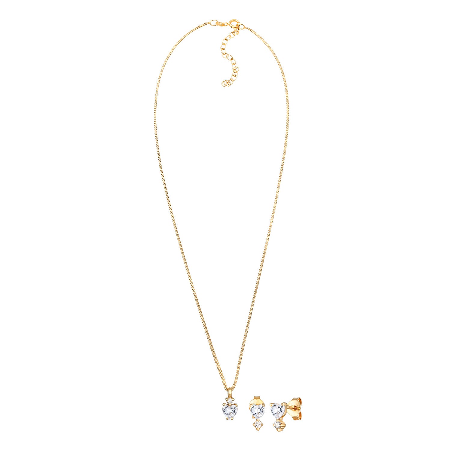 White Set Perhiasan Perak 925 Wanita Link Chain Heart White Zirconia Gold Plated