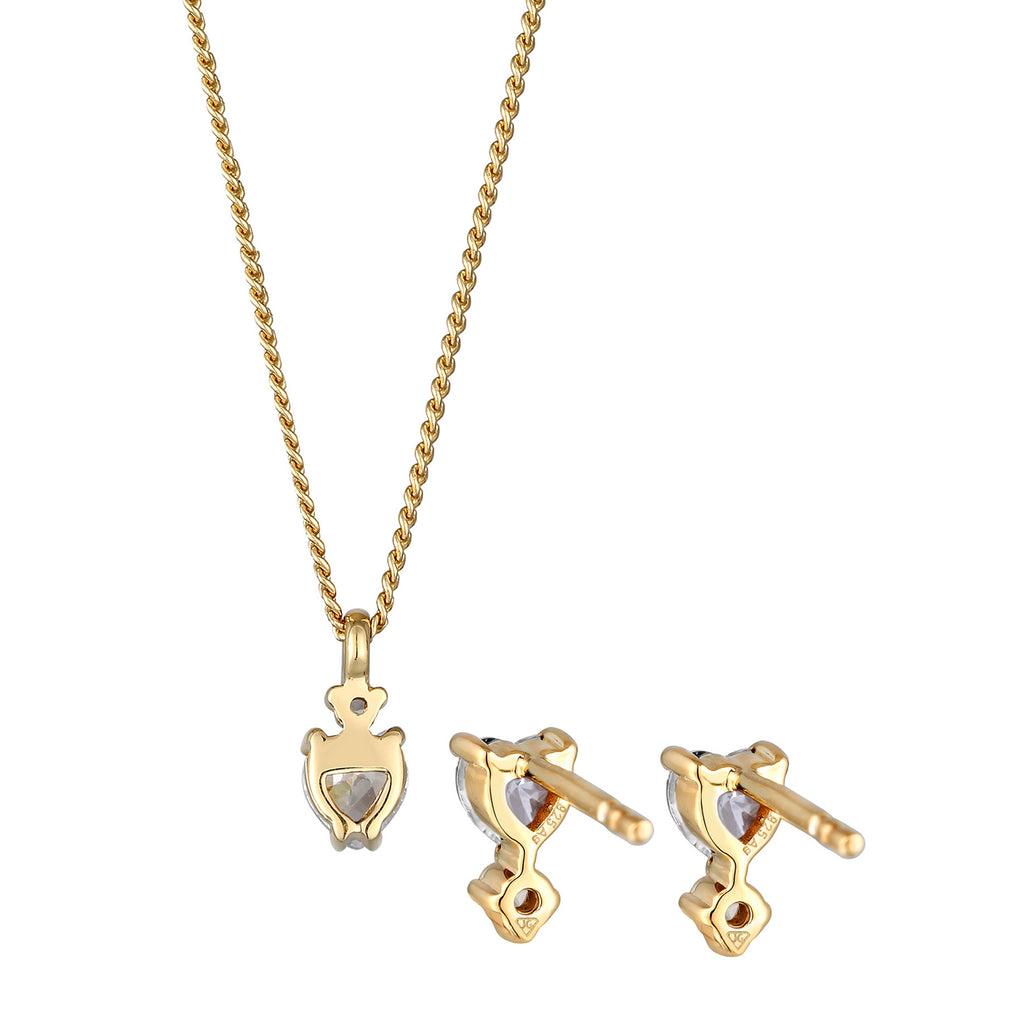 White Set Perhiasan Perak 925 Wanita Link Chain Heart White Zirconia Gold Plated