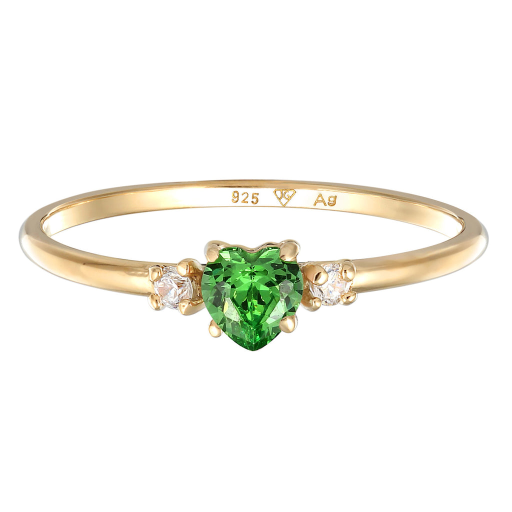 Green Cincin Perhiasan Perak 925 Wanita Heart Zirconia Gold Plated