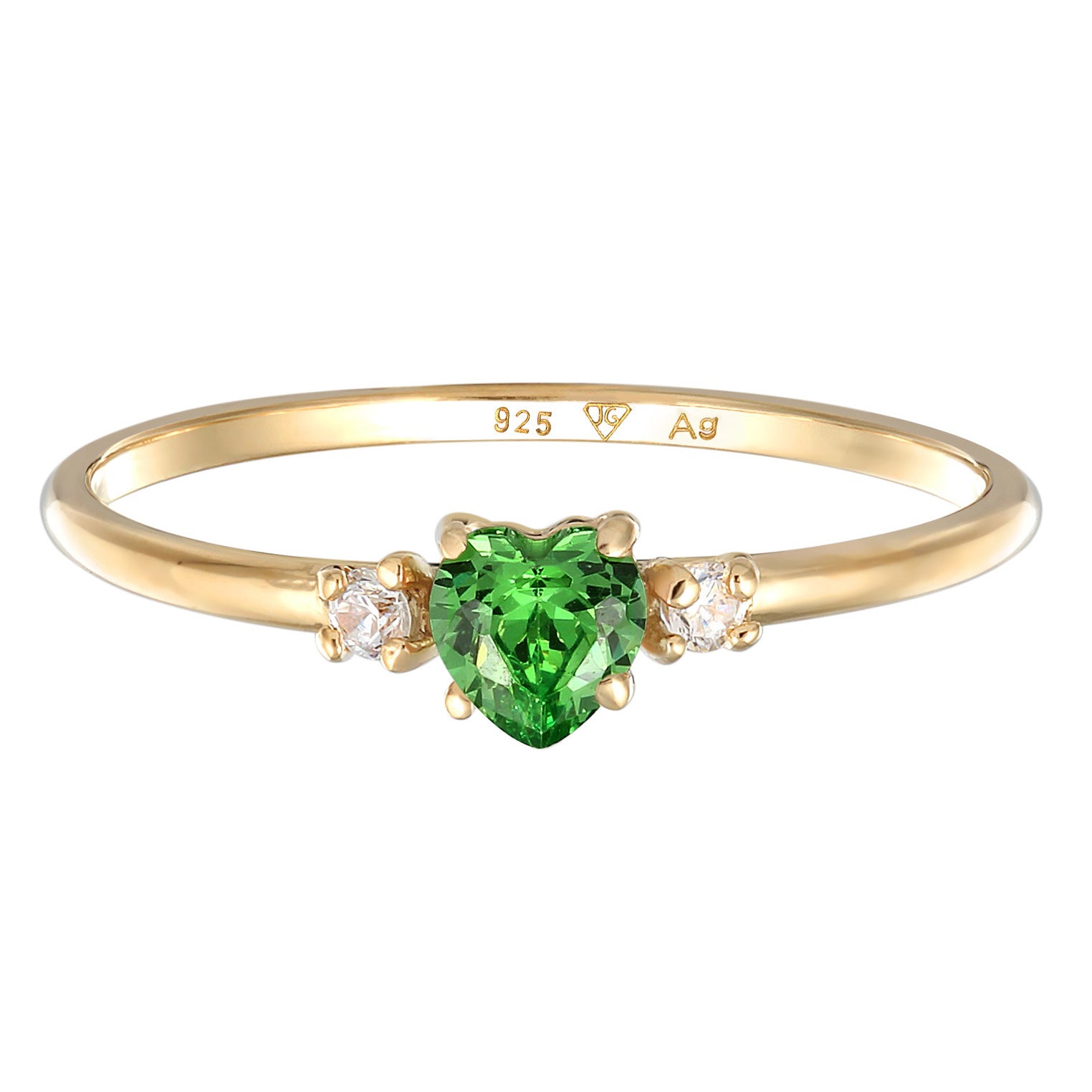 Green Cincin Perhiasan Perak 925 Wanita Heart Zirconia Gold Plated