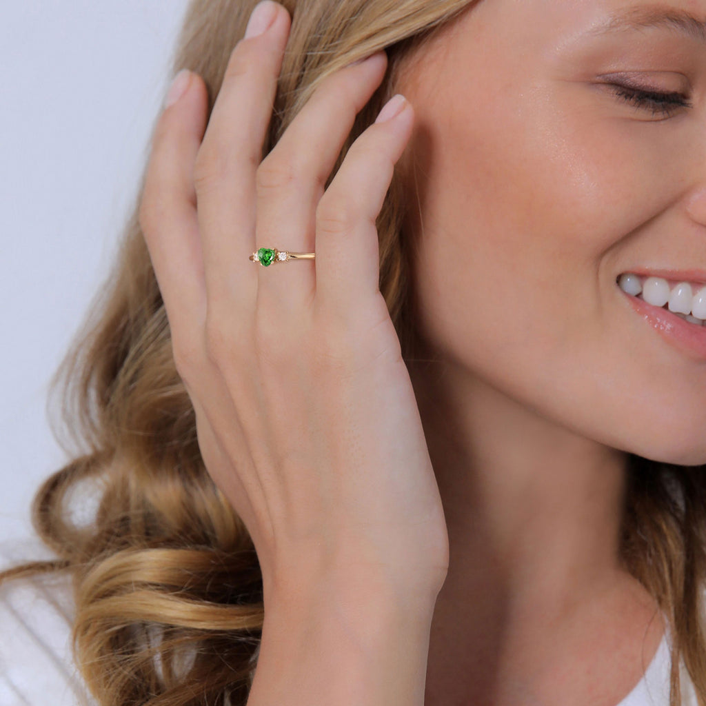 Green Cincin Perhiasan Perak 925 Wanita Heart Zirconia Gold Plated