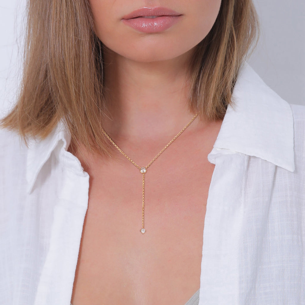Gold Kalung Perhiasan Perak 925 Wanita Y Zirconia Gold Plated