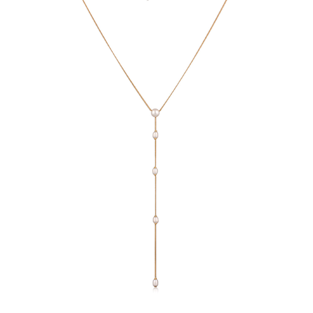 Gold Perhiasan Wanita Perak Asli Lapis Emas Kalung Y Mutiara Cultured Freshwater Pearls