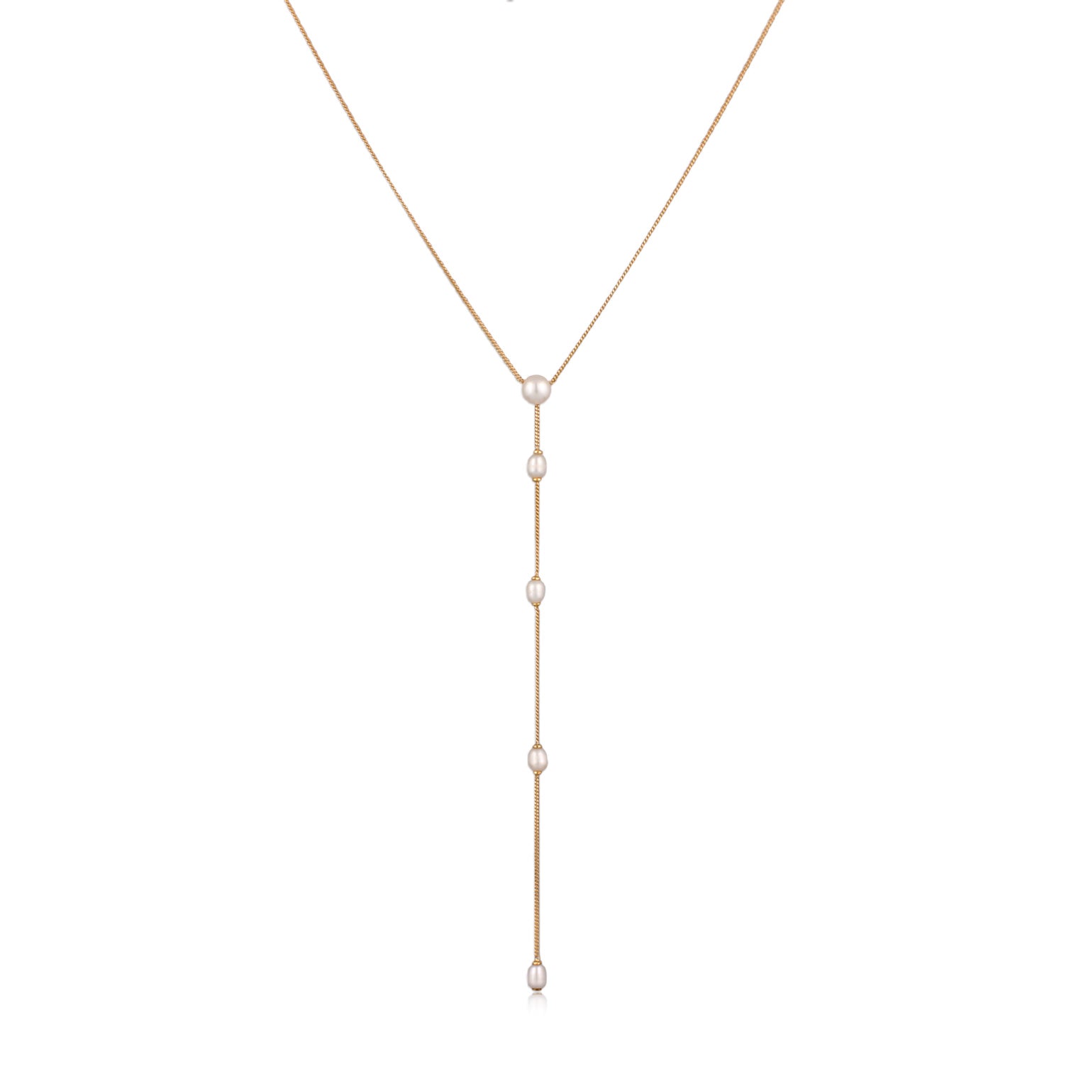 Gold Perhiasan Wanita Perak Asli Lapis Emas Kalung Y Mutiara Cultured Freshwater Pearls