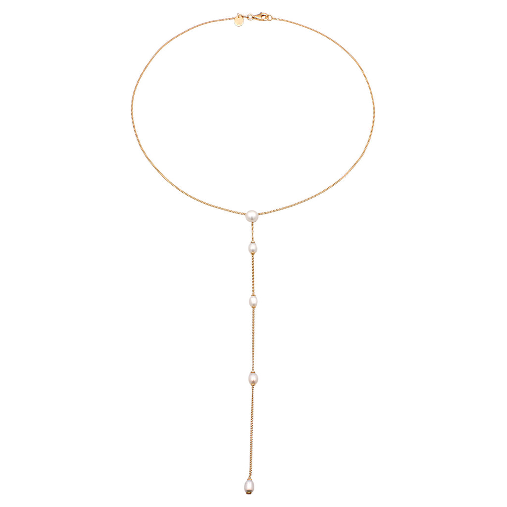 Gold Perhiasan Wanita Perak Asli Lapis Emas Kalung Y Mutiara Cultured Freshwater Pearls