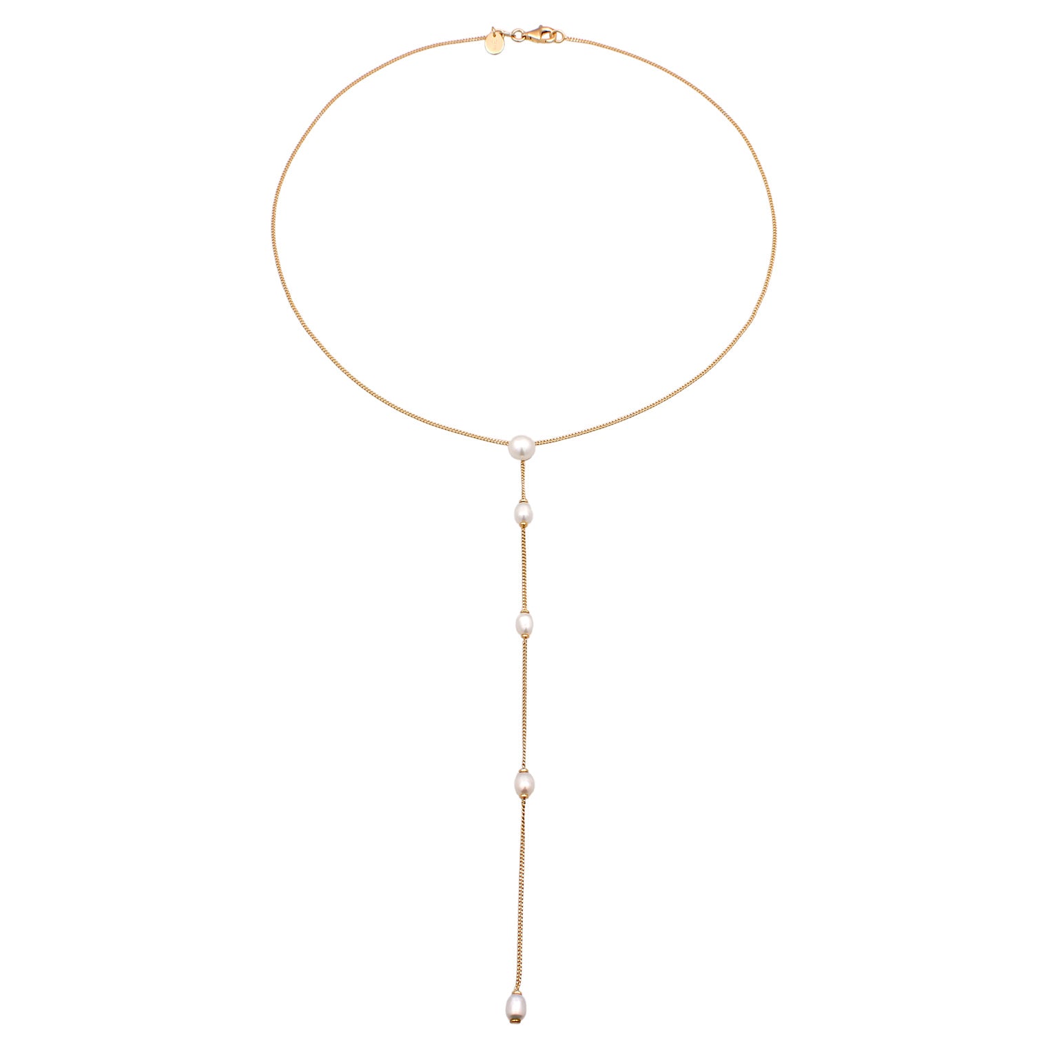 Gold Perhiasan Wanita Perak Asli Lapis Emas Kalung Y Mutiara Cultured Freshwater Pearls