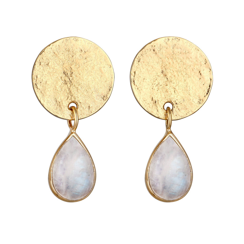 Gold Anting Perhiasan Perak 925 Wanita Drop Moonstone Gold Plated