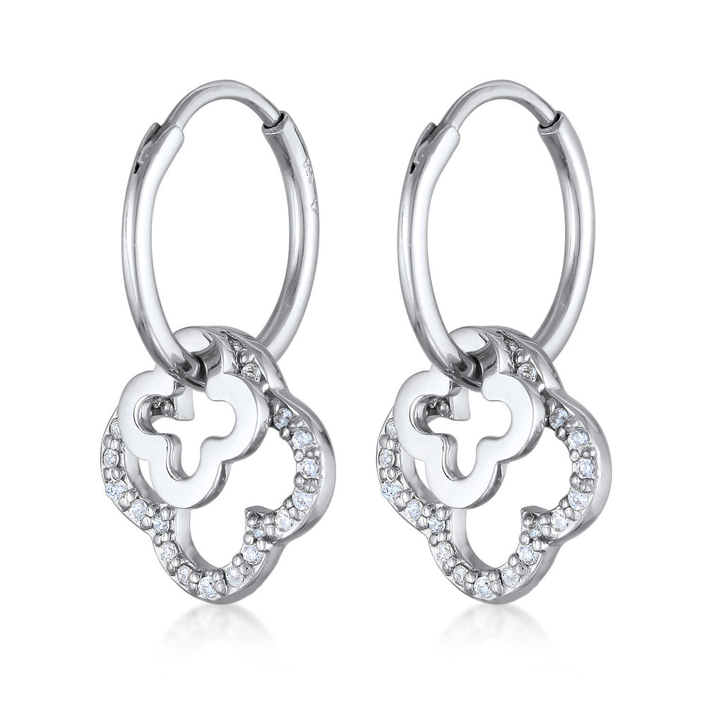 Silver Anting Perhiasan Perak 925 Wanita Creole Cloverleaf dengan Zirconia