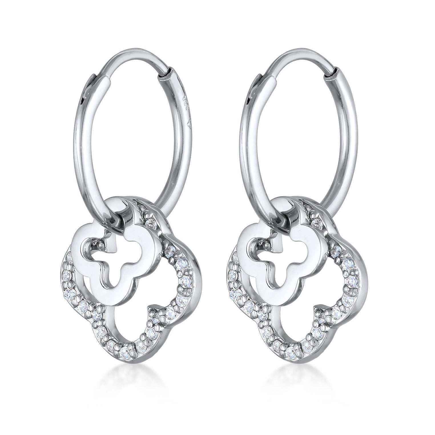 Silver Perhiasan Wanita Perak Asli - Silver Anting Creole Cloverleaf dengan Zirconia