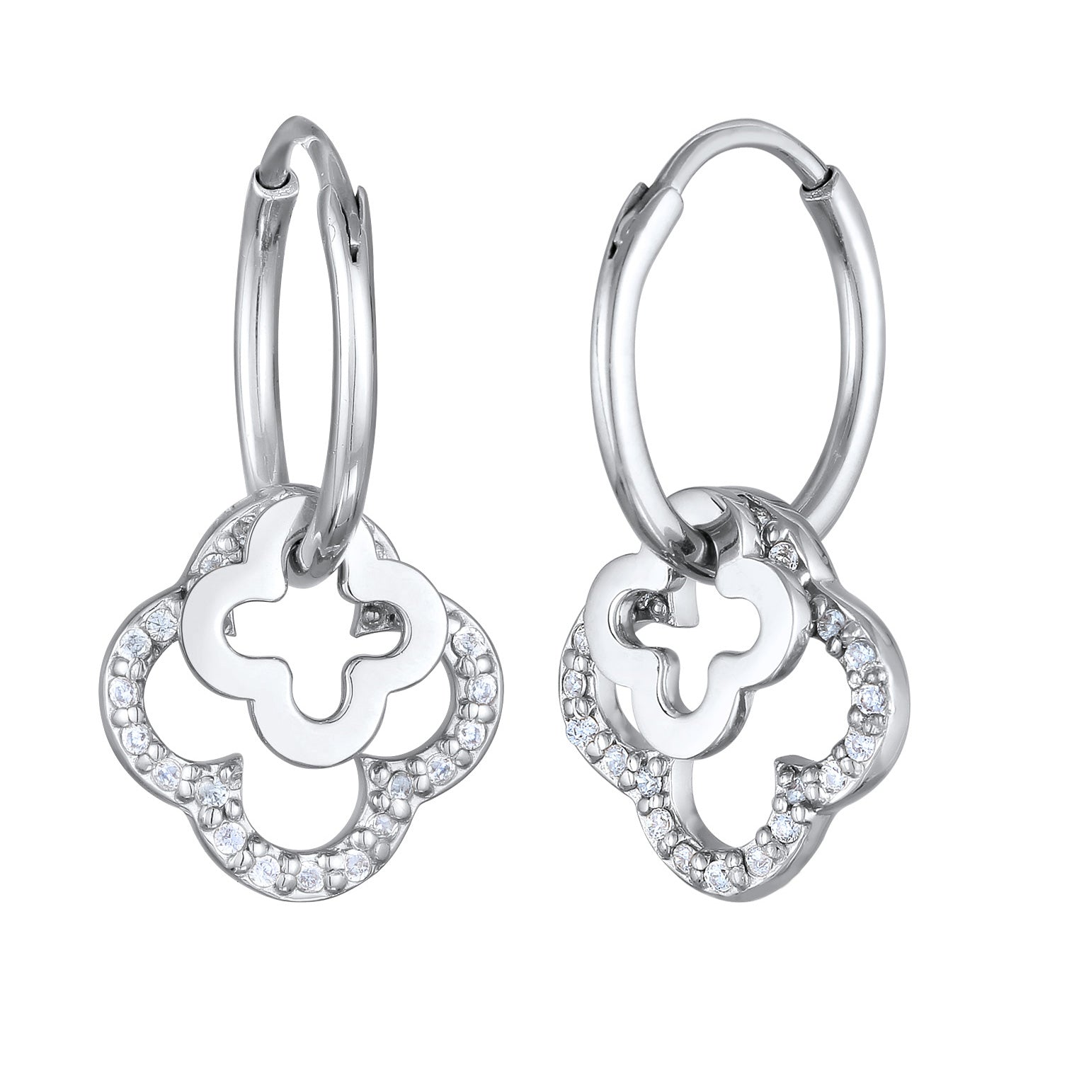 Silver Perhiasan Wanita Perak Asli - Silver Anting Creole Cloverleaf dengan Zirconia