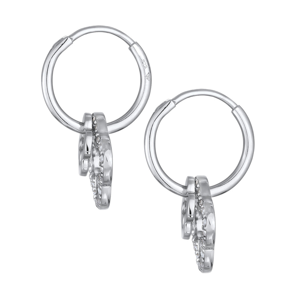 Silver Perhiasan Wanita Perak Asli - Silver Anting Creole Cloverleaf dengan Zirconia