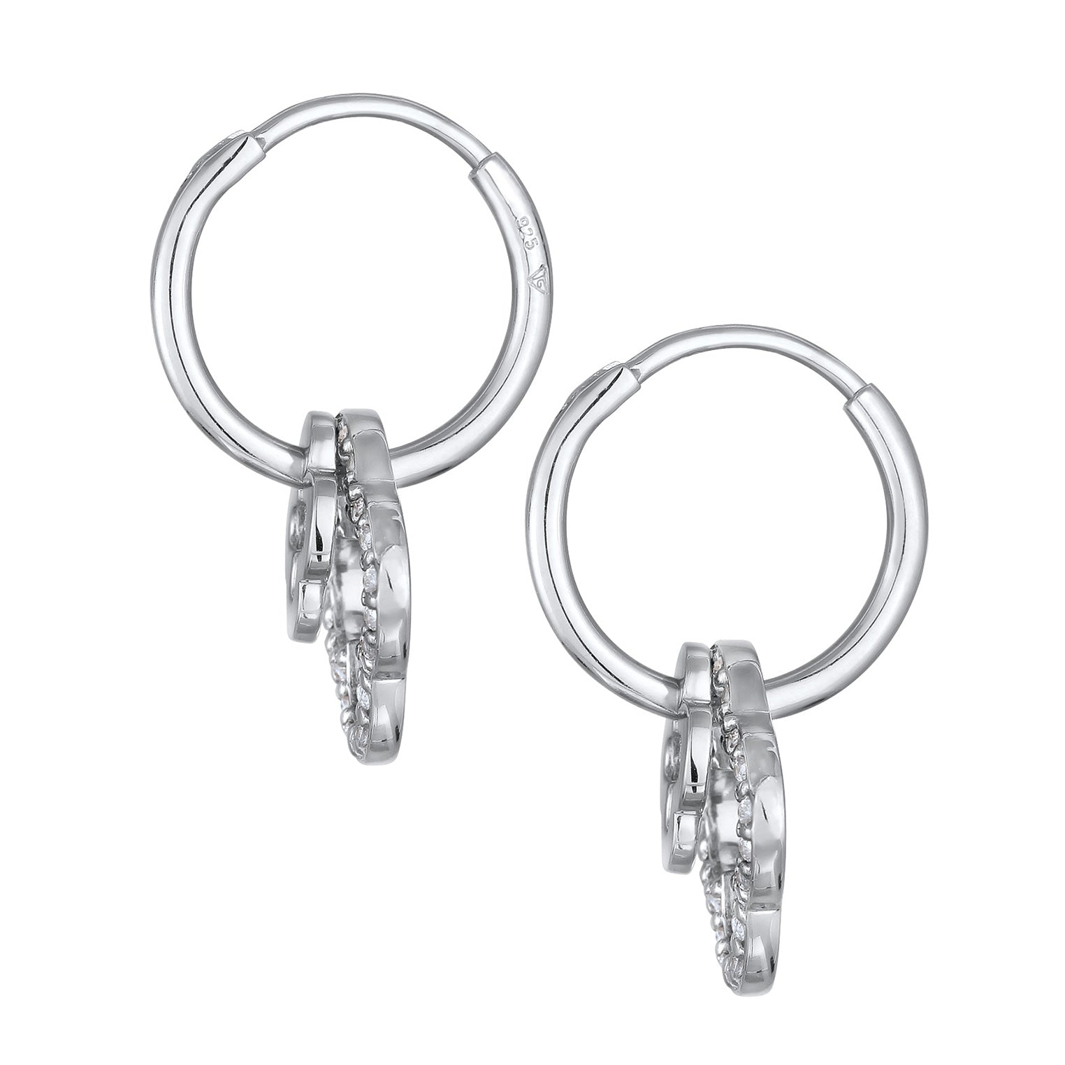 Silver Perhiasan Wanita Perak Asli - Silver Anting Creole Cloverleaf dengan Zirconia
