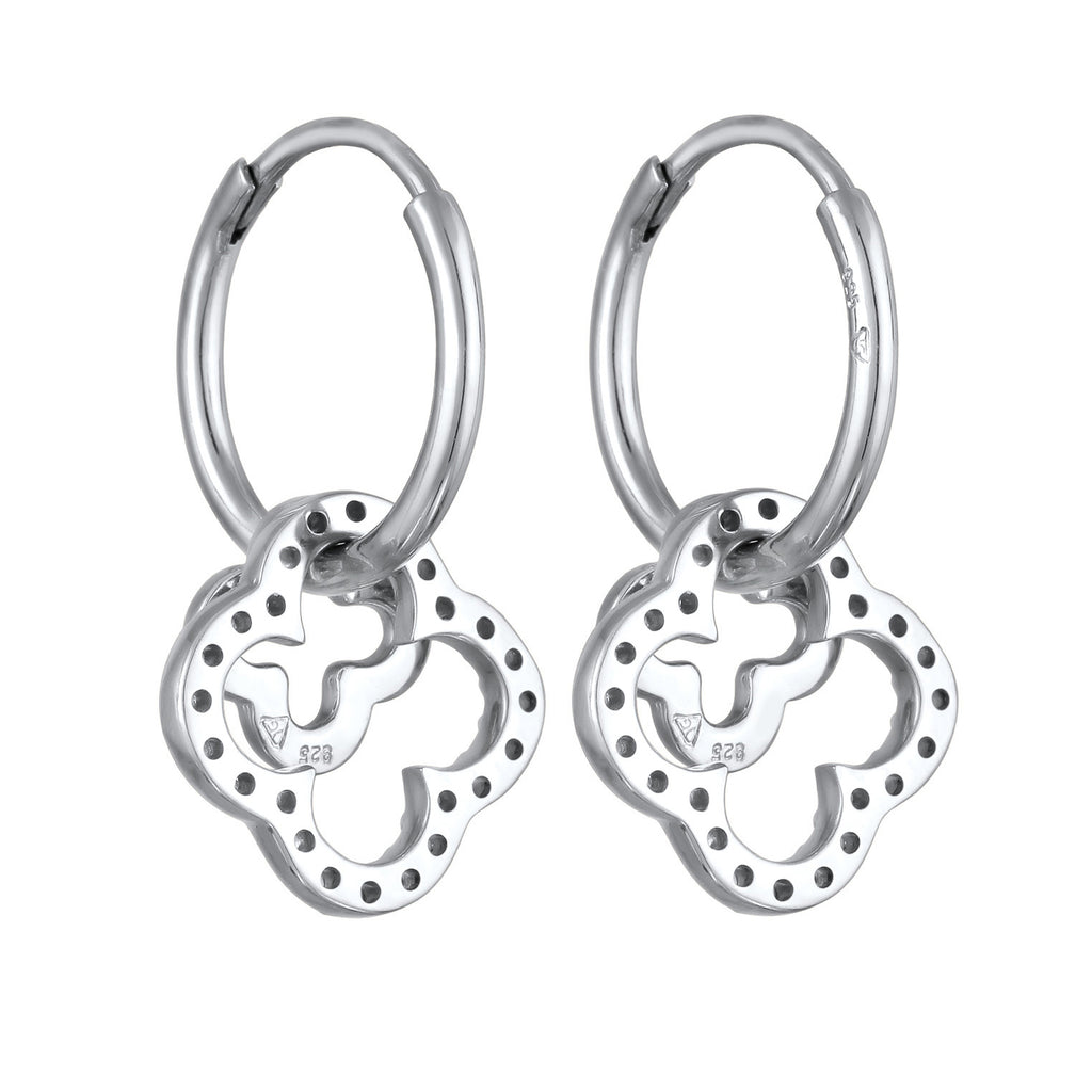 Silver Perhiasan Wanita Perak Asli - Silver Anting Creole Cloverleaf dengan Zirconia