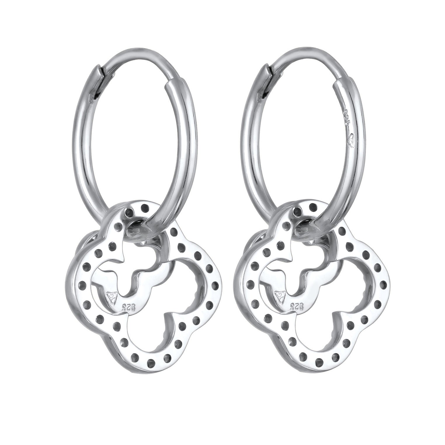 Silver Perhiasan Wanita Perak Asli - Silver Anting Creole Cloverleaf dengan Zirconia
