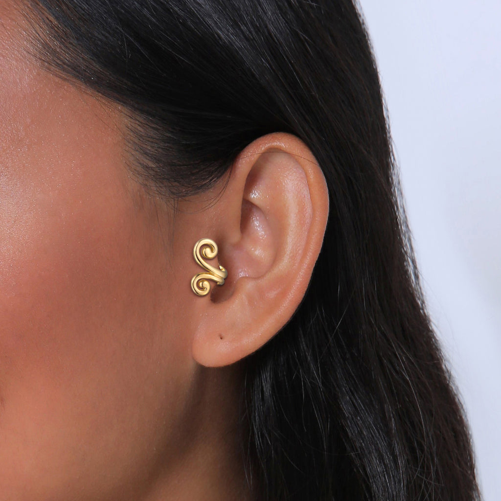 Gold Anting Perhiasan Perak 925 Wanita Spiral Earcuff Gold Plated