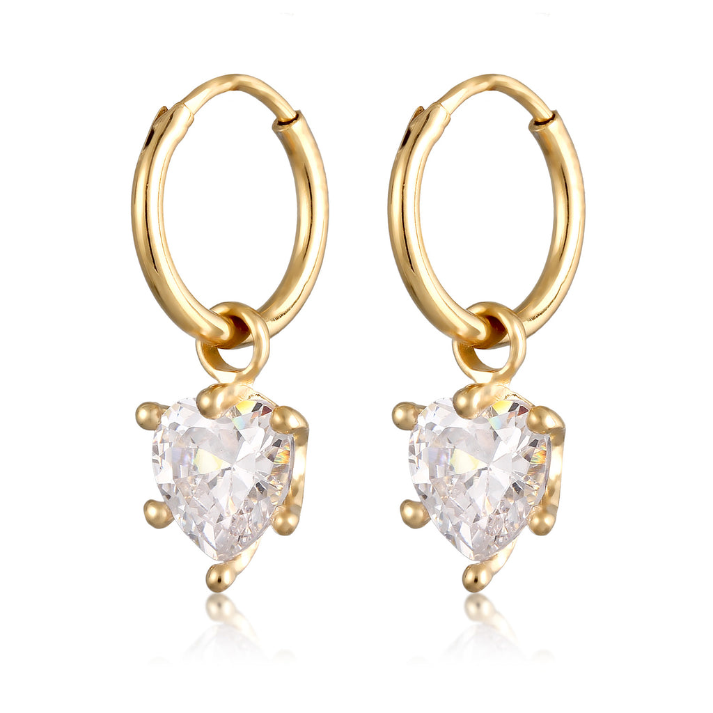 Gold Perhiasan Wanita Perak Asli Lapis Emas Anting Heart Creole Zirconia