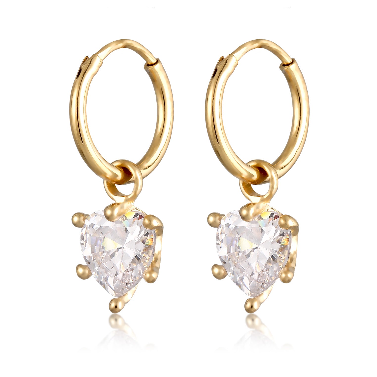 Gold Perhiasan Wanita Perak Asli Lapis Emas Anting Heart Creole Zirconia