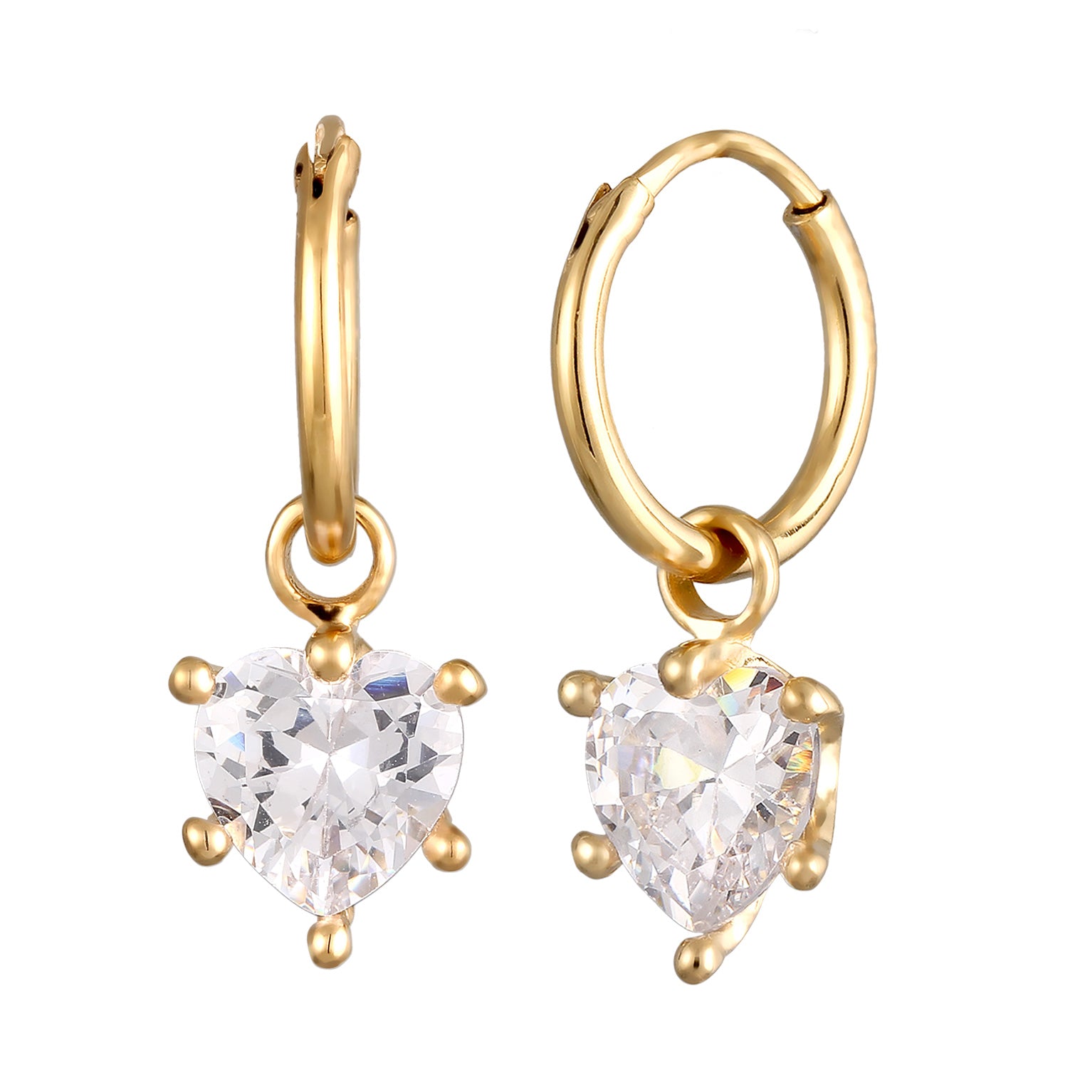 Gold Perhiasan Wanita Perak Asli Lapis Emas Anting Heart Creole Zirconia