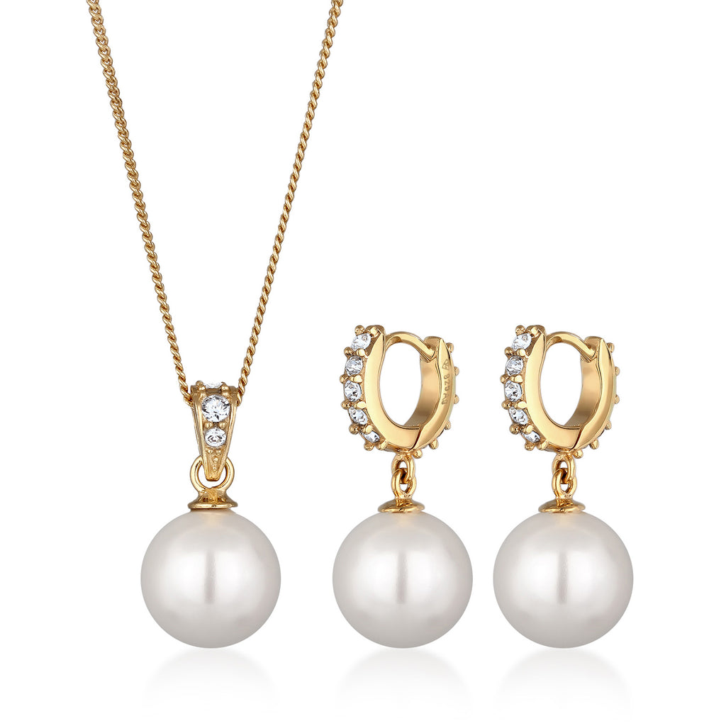 Set perhiasan perak 925 lapis emas dengan mutiara dan kristal elegan Elli Jewelry

