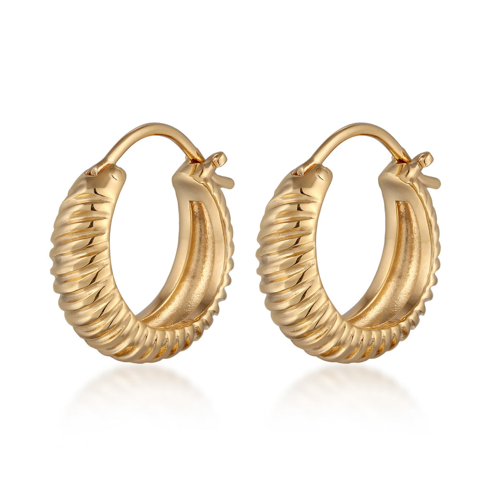Gold Perhiasan Wanita Perak Asli Lapis Emas Anting Creoles Grooves